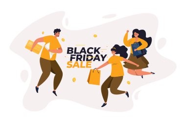 Kara Cuma alışveriş kutlamalarından memnun olan bir grup insan.