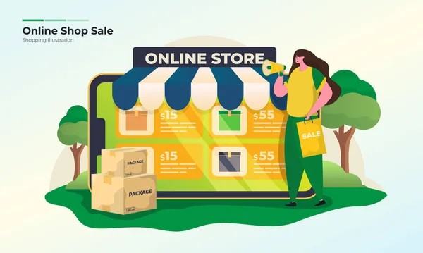 Onlinebutik Marknadsföring Försäljning Illustration Koncept — Stock vektor