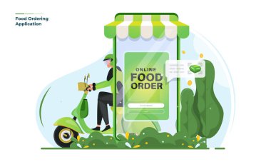 Dağıtım hizmeti illüstrasyonlu yiyecek siparişi uygulaması