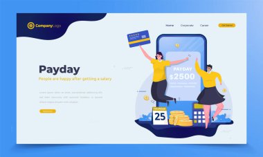 Maaş günü konsepti için para kazandıktan sonra mutlu kadın tasviri