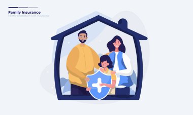 Mutlu aile hayat sigortası illüstrasyonuyla korunuyor.