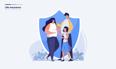 Sigorta ile aile yaşamının korunmasının vektör illüstrasyonu