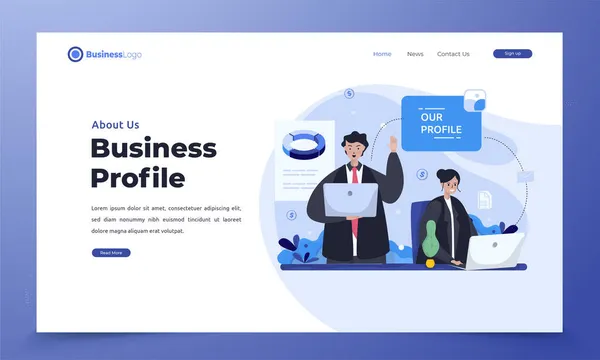 Flat Illustration Our Business Profile Annual Report Theme Landing Page — Stockový vektor