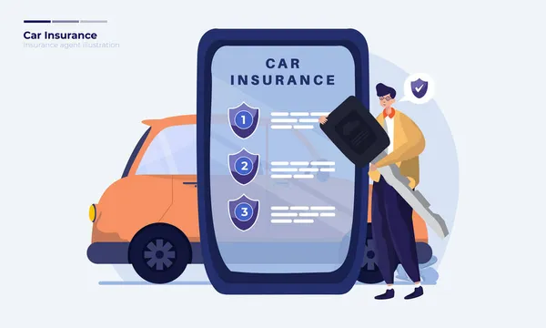 Illustrazione Assicurazione Auto Con Applicazione Assicurazione Mobile — Vettoriale Stock