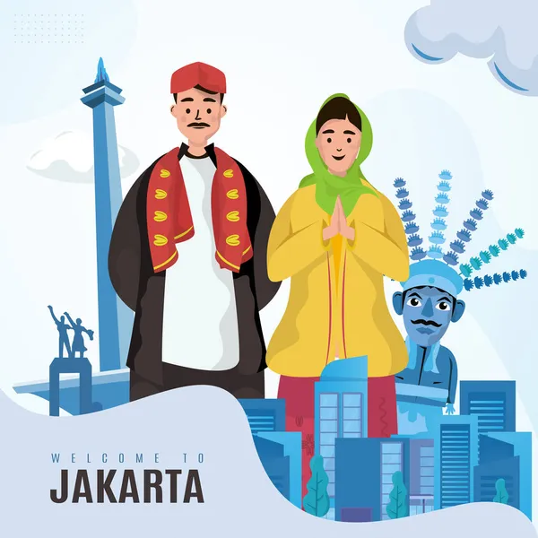 Celebre Ilustración Saludo Del Aniversario Ciudad Yakarta Plantilla Redes Sociales — Vector de stock