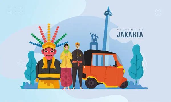 Добро Пожаловать Город Джакарта Иллюстрации Фон Баннера — стоковый вектор