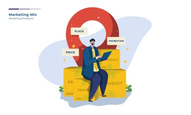 Pazarlama karışık stratejisi olan iş adamlarının vektör illüstrasyonu