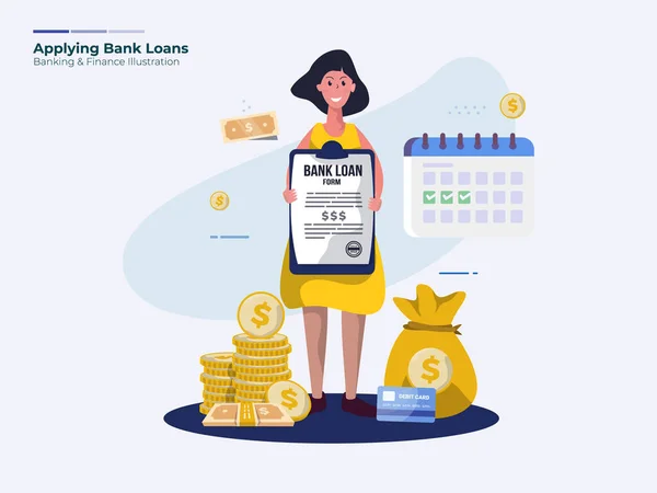 Una Mujer Que Solicita Préstamo Bancario Para Concepto Ilustración Bancaria — Archivo Imágenes Vectoriales