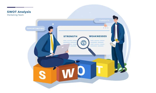 Ilustracja Wektorowa Zespołu Marketingowego Koncepcją Analizy Swot — Wektor stockowy