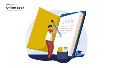 Eğitim illüstrasyon kavramı için çevrimiçi kitap yazılıyor