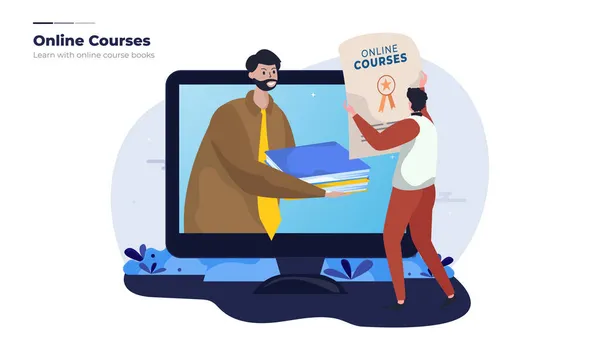オンラインコースコンセプトのコース証明書を取得するベクトル図 — ストックベクタ