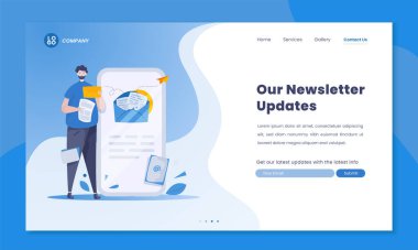 Web sitesi ana sayfa şablon tasarımı üzerindeki haber güncellemesi illüstrasyonu