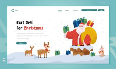 Noel Baba, iniş sayfası tasarımında Noel illüstrasyonu için en iyi hediyeleri verir.