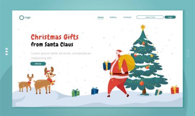 Noel Baba, ana sayfa tasarımı üzerine Noel hediyeleri dağıtıyor.