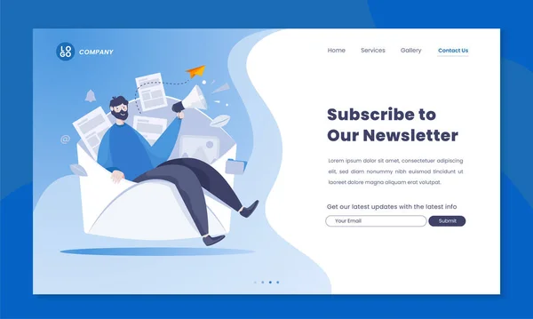 Newsletter Abonnement Mail Auf Landing Page Template Design — Stockvektor