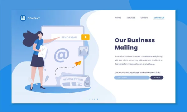 Correio Negócios Newsletter Modelo Landing Page — Vetor de Stock