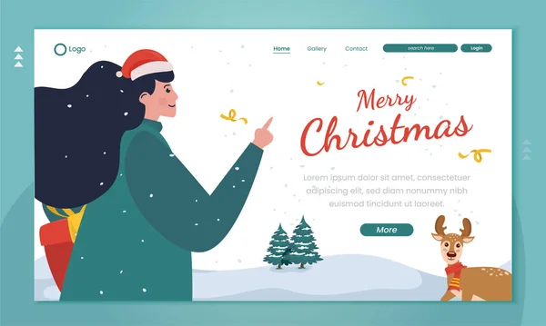 Merry Christmas Greeting Illustration Landing Page Design — Stock Vector