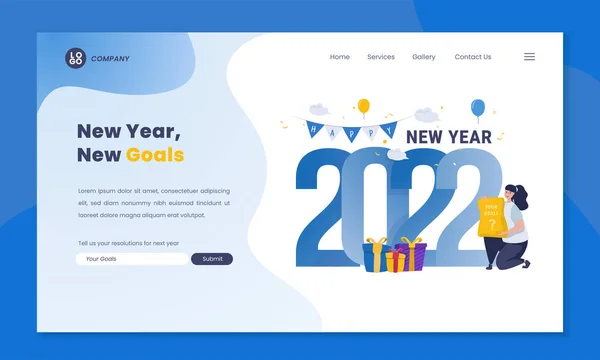 Happy New Year 2022 New Goals Resolution Landing Page Concept — Stockový vektor