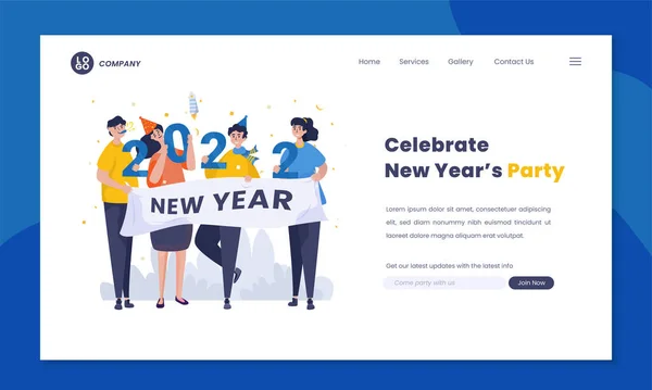 Skupina Lidí Novým Rokem 2022 Banner Přistávací Stránce Koncept — Stockový vektor