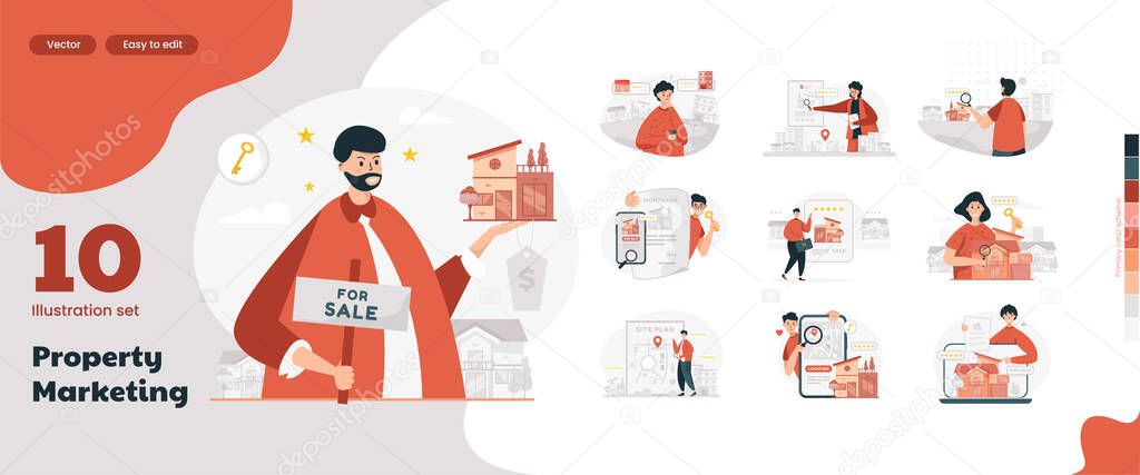 Property real estate marketing illustration collection set