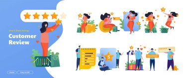 Beş yıldız vererek müşteri değerlendirmeleri resim koleksiyonu seti