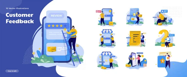 Customer Feedback Give Review Rating Illustration Collection Set — Stockvector