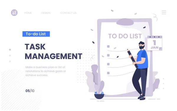 Illustration Writing Business Task Management List Concept Homepage Design — Stock Vector