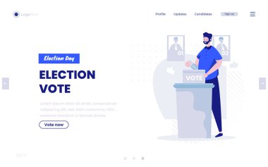 İniş sayfası şablonunda seçim günü konseptine katılmak için oy veren bir adam