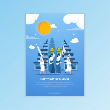 Poster konseptinde Nyepi ya da Bali Sessizliği gününü kutlamak için dini tören.
