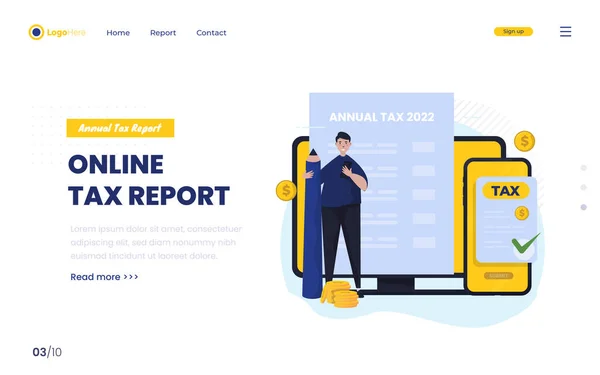 Lämna Årliga Skatterapporter Online Landningssida Koncept — Stock vektor