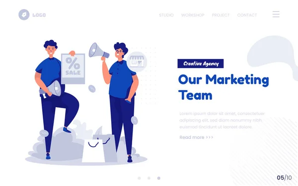 Marketing Promotie Team Concept Voor Website Landing Page — Stockvector