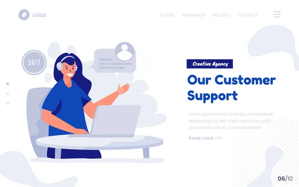 Customer Support Illustration Concept Contact Page Website Landing Page — Stock Vector