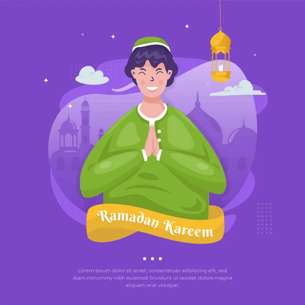 Diseño Plano Feliz Ramadán Kareem Saludos — Vector de stock