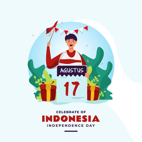 Man Celebrates Indonesia Independence Day - Stok Vektor