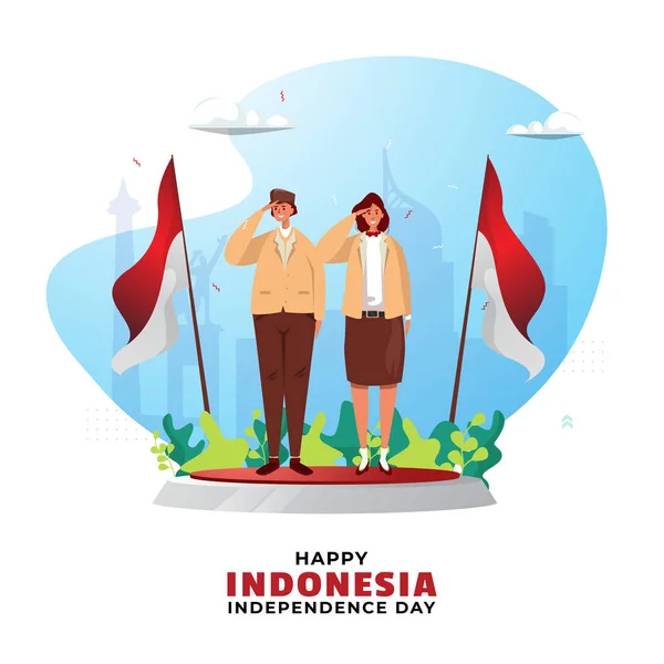 Two Young Indonesians Celebrate Independence Day - Stok Vektor