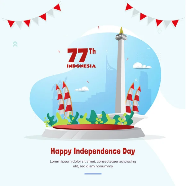 Flat Illustration Indonesian Concept Independence Day Greetings Template - Stok Vektor