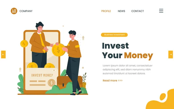 Flat Design Invests Money Online Concept — Stockový vektor