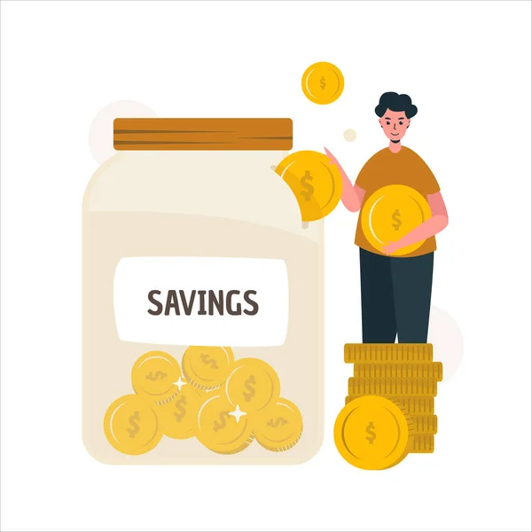 Poupar Dinheiro Jar Business Investment Flat Illustration —  Vetores de Stock