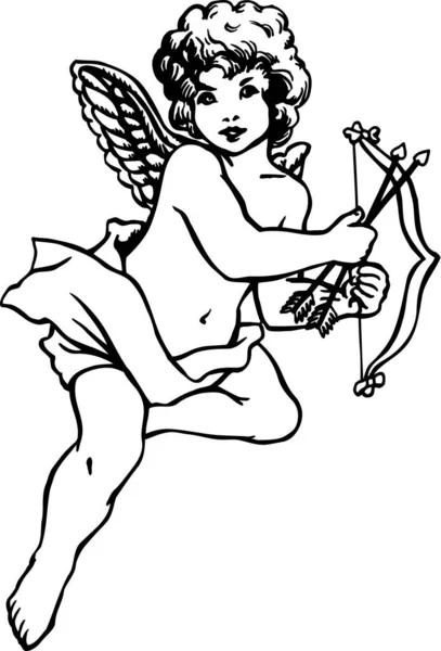 Cupido Blanco Negro Vector Ilustración — Archivo Imágenes Vectoriales