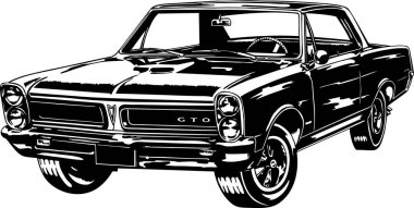 Classic Pontiac GTO Black and White Vector Illustration clipart