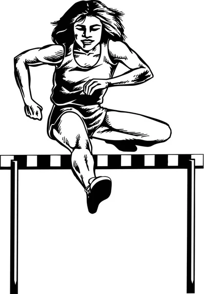 Illustrazione Vettoriale Bianco Nero Hurdler — Vettoriale Stock