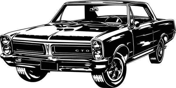 Klassischer Pontiac Gto Black White Vector Illustration — Stockvektor