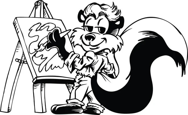 Skunk Artista Cartoon Vector Ilustração — Vetor de Stock