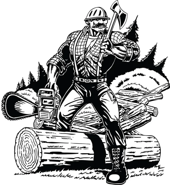 Lumberjack Zwart Met Wit Vector Illustratie — Stockvector