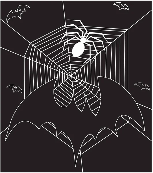 Νυχτερίδες Και Spider Webs Εικονογράφηση Διάνυσμα — Διανυσματικό Αρχείο