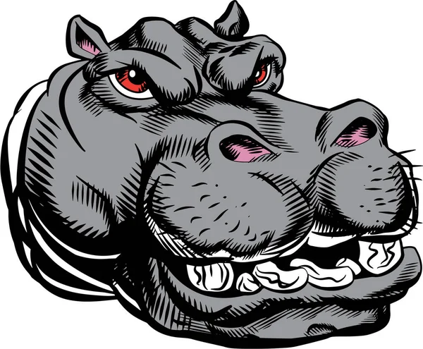 Hippo Mascotte Hoofd Vector Illustratie — Stockvector