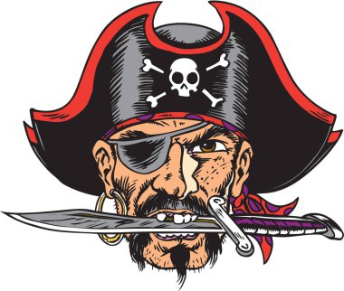 Korsan Maskotu Baş Vektör İllüstrasyonu