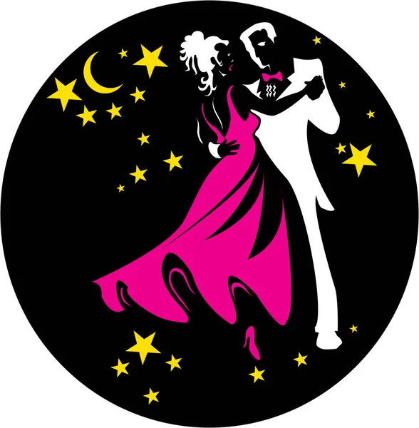 Casal Baile Com Estrelas Ilustração Vetorial Lua — Vetor de Stock
