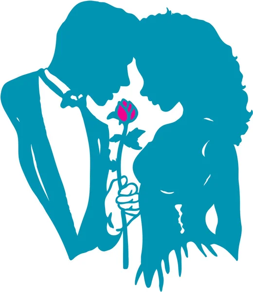 Prom Paren Met Rose Vector Illustratie — Stockvector