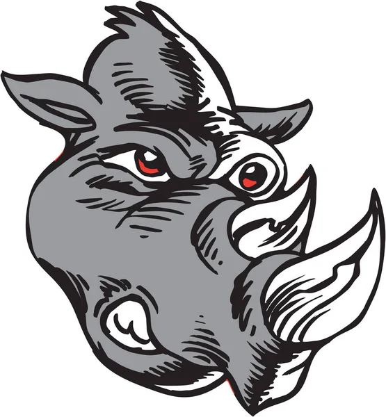 Rhino Hoofd Mascotte Vector Illustratie — Stockvector